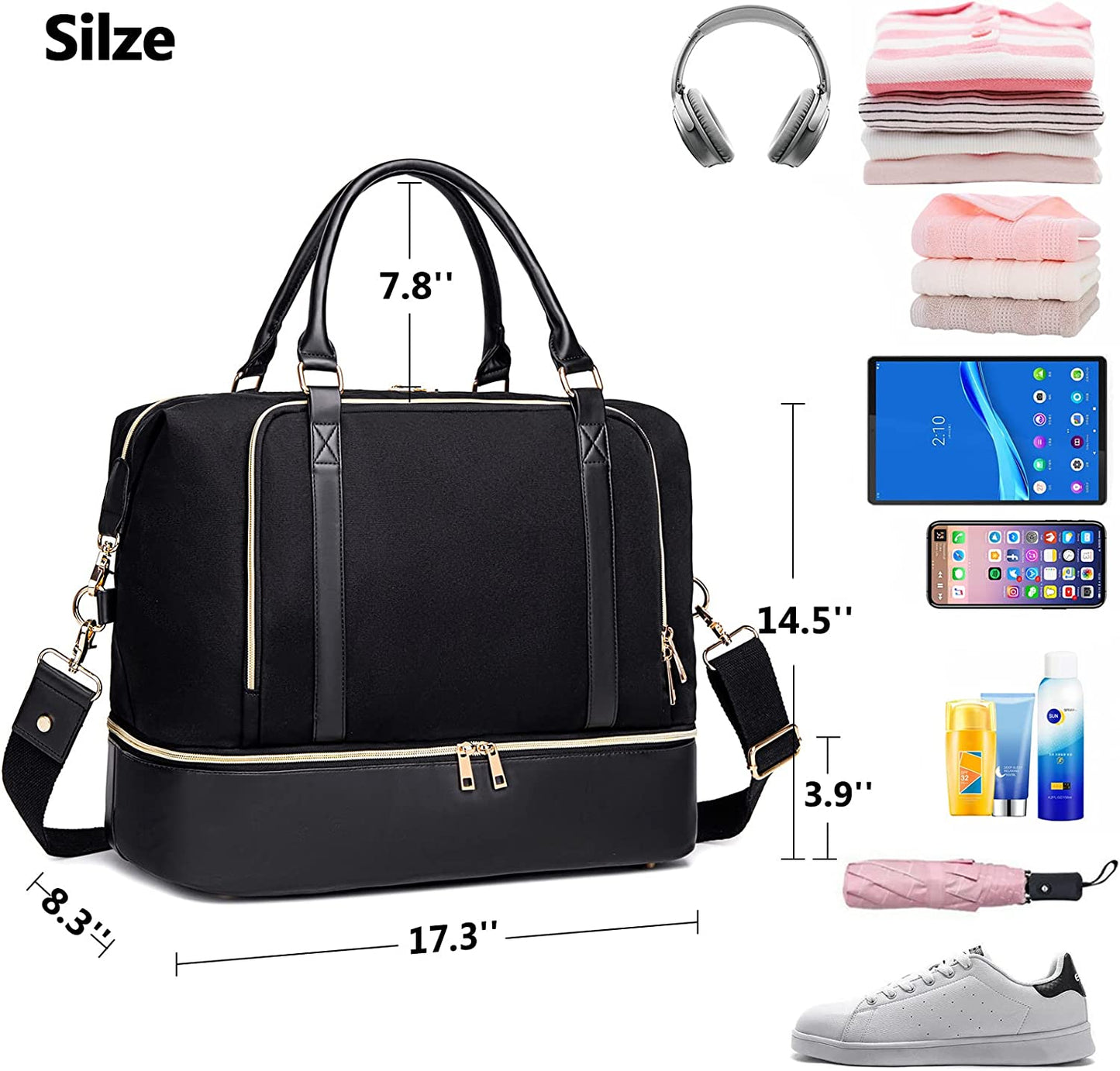 Women Ladies Travel Weekender Bag Overnight Duffel Carry-On Tote Bag Fit 15.6 Inch Laptop Computer